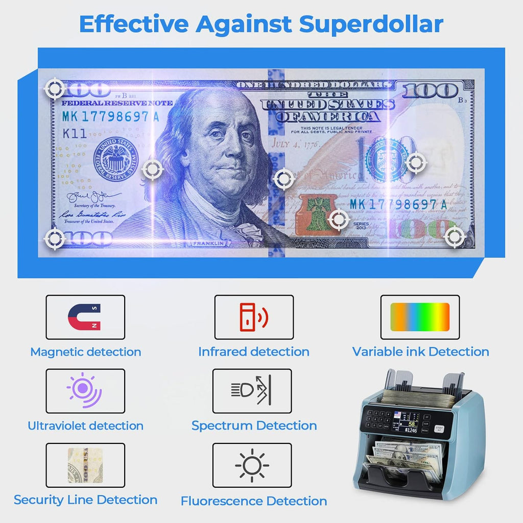 Money Counter Machine with UV/IR/MG/DD Detection U593