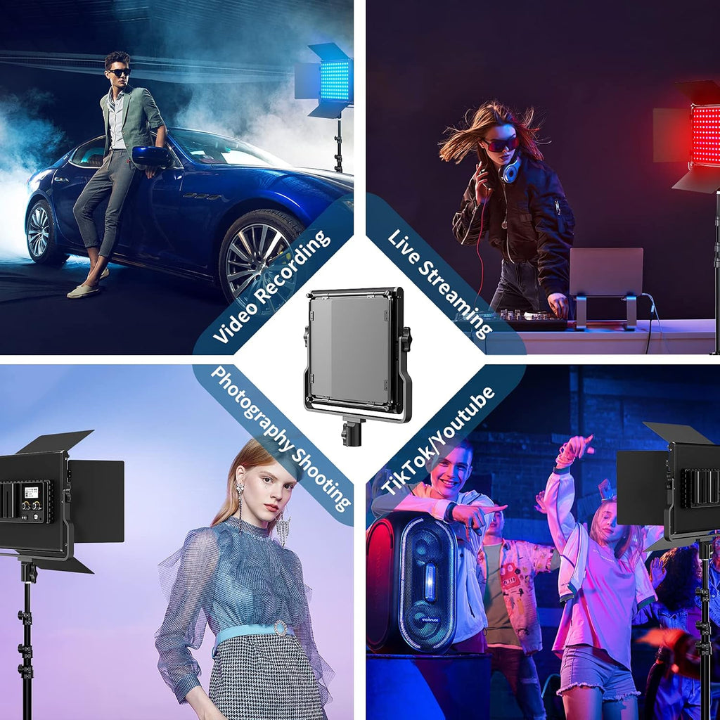 RGB LED Video Lighting Kit, 2 Packs Dimmable 552PCS LED Studio Lighting B900550