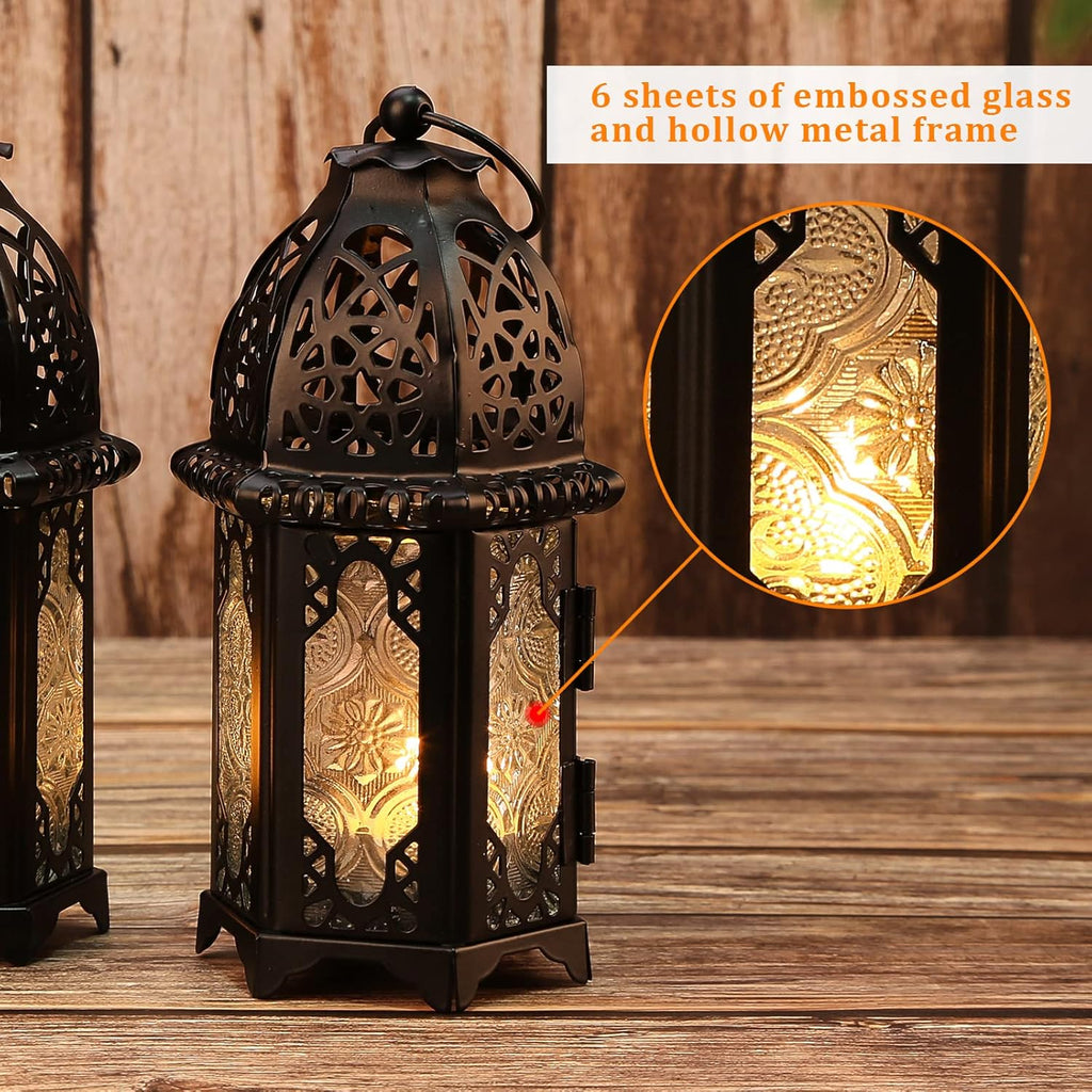 Black 4PCS Glass Candle Holder Lanterns U675