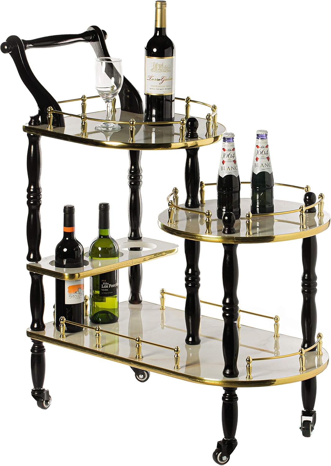 Wood 3 Tier Serving Bar Cart with Rolling Wheels L859074