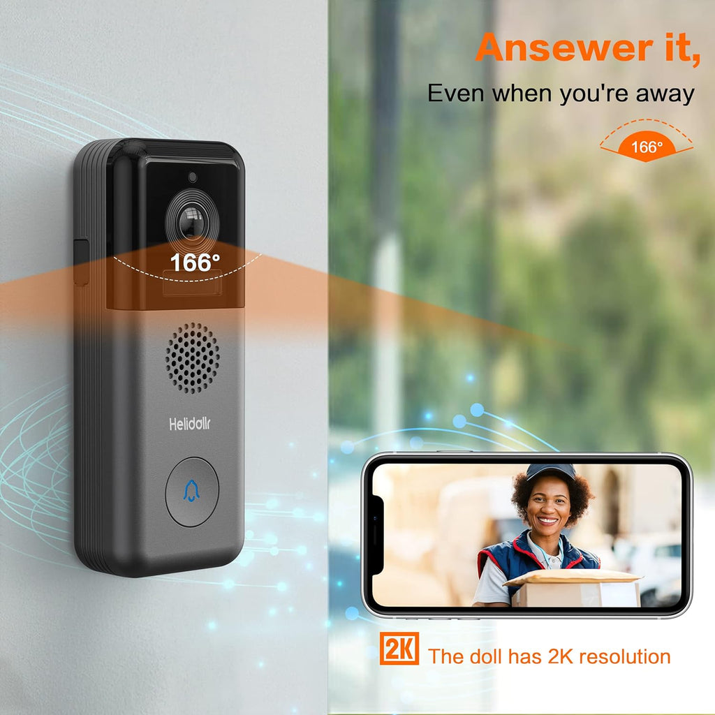 2K Wireless Video Doorbell Camera with 2-Way Audio Motion Detection Night Vision V2383