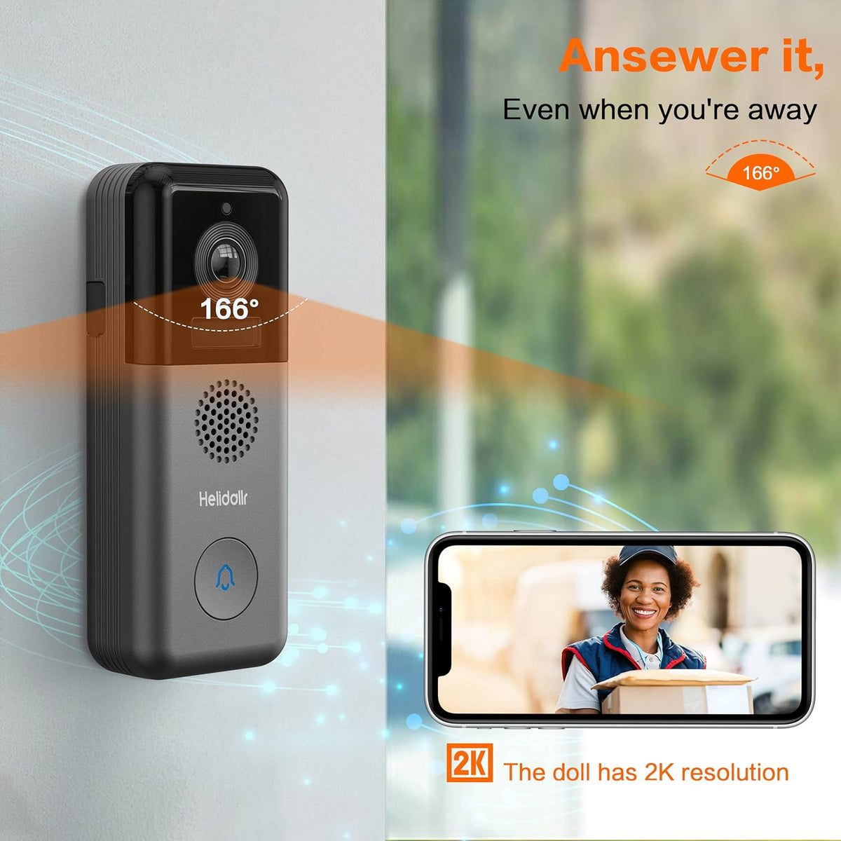 2K Wireless Video Doorbell Camera with 2-Way Audio Motion Detection Night Vision V2383