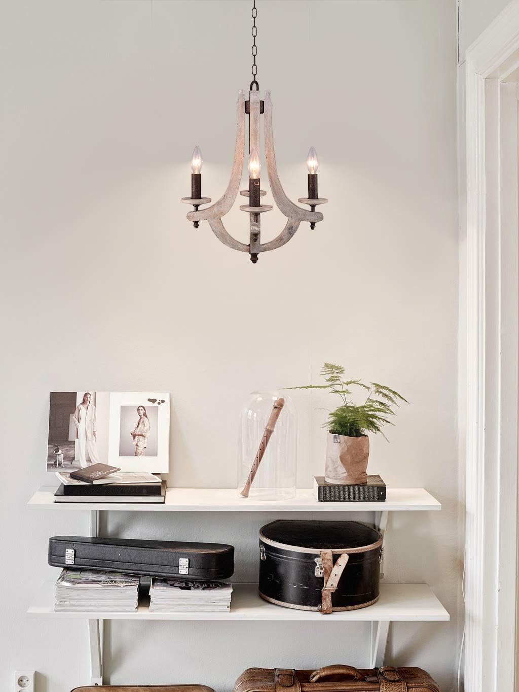 Wooden Iron Chandelier 4 Candle Holder Z736384
