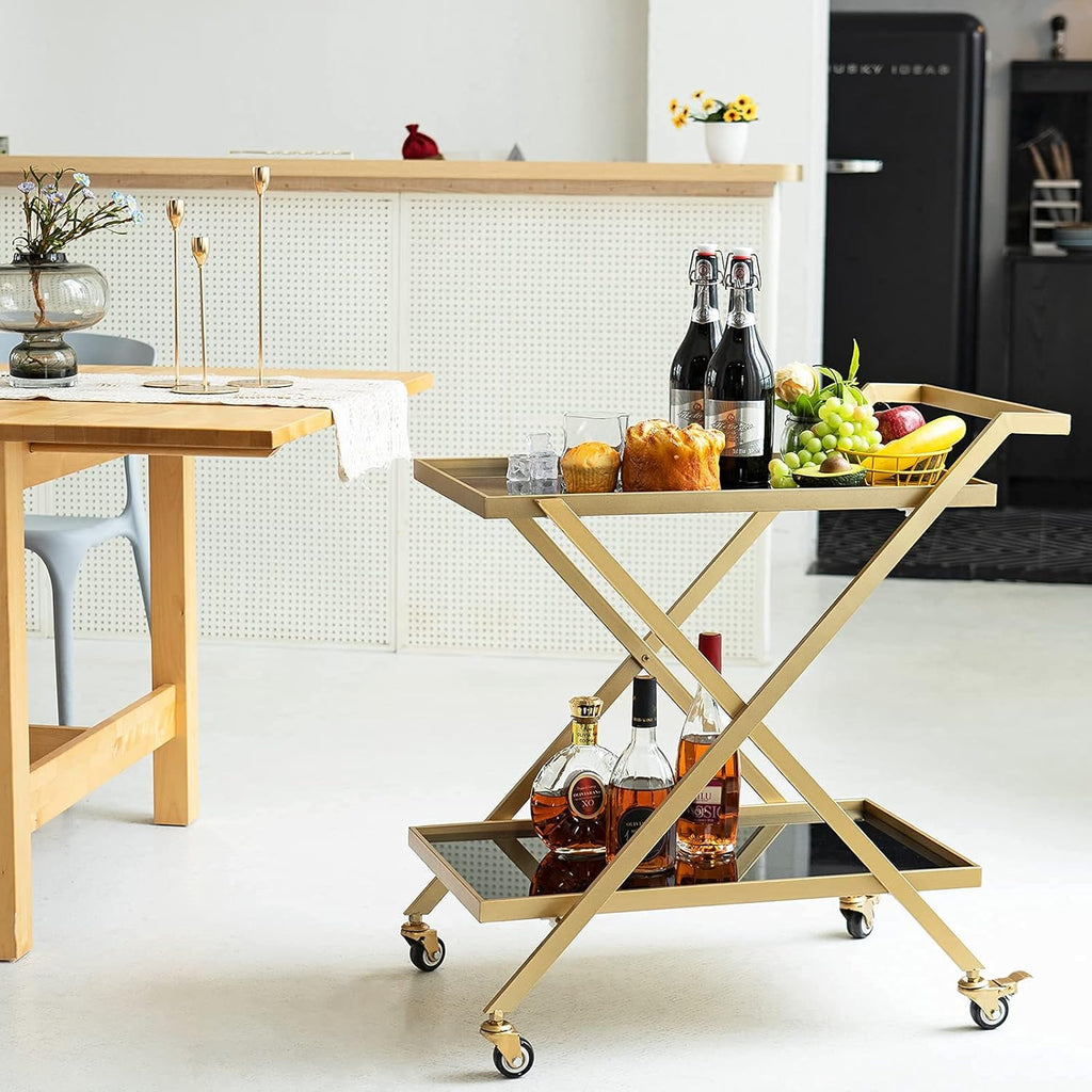 Black Gold 2-Tier Rolling Bar Cart Q48975