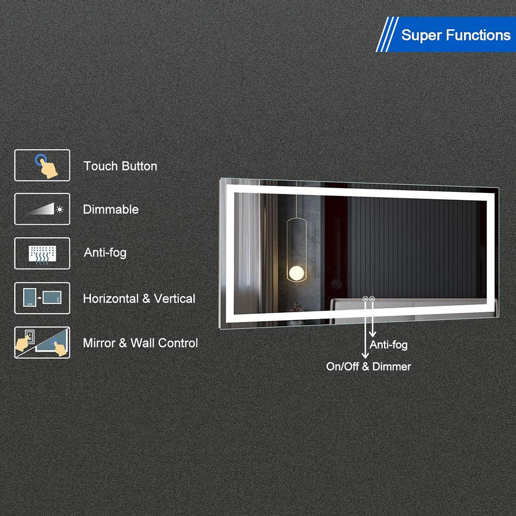 Horizontal Dimmable LED Bathroom Mirror with Anti-Fog and Bluetooth B804
