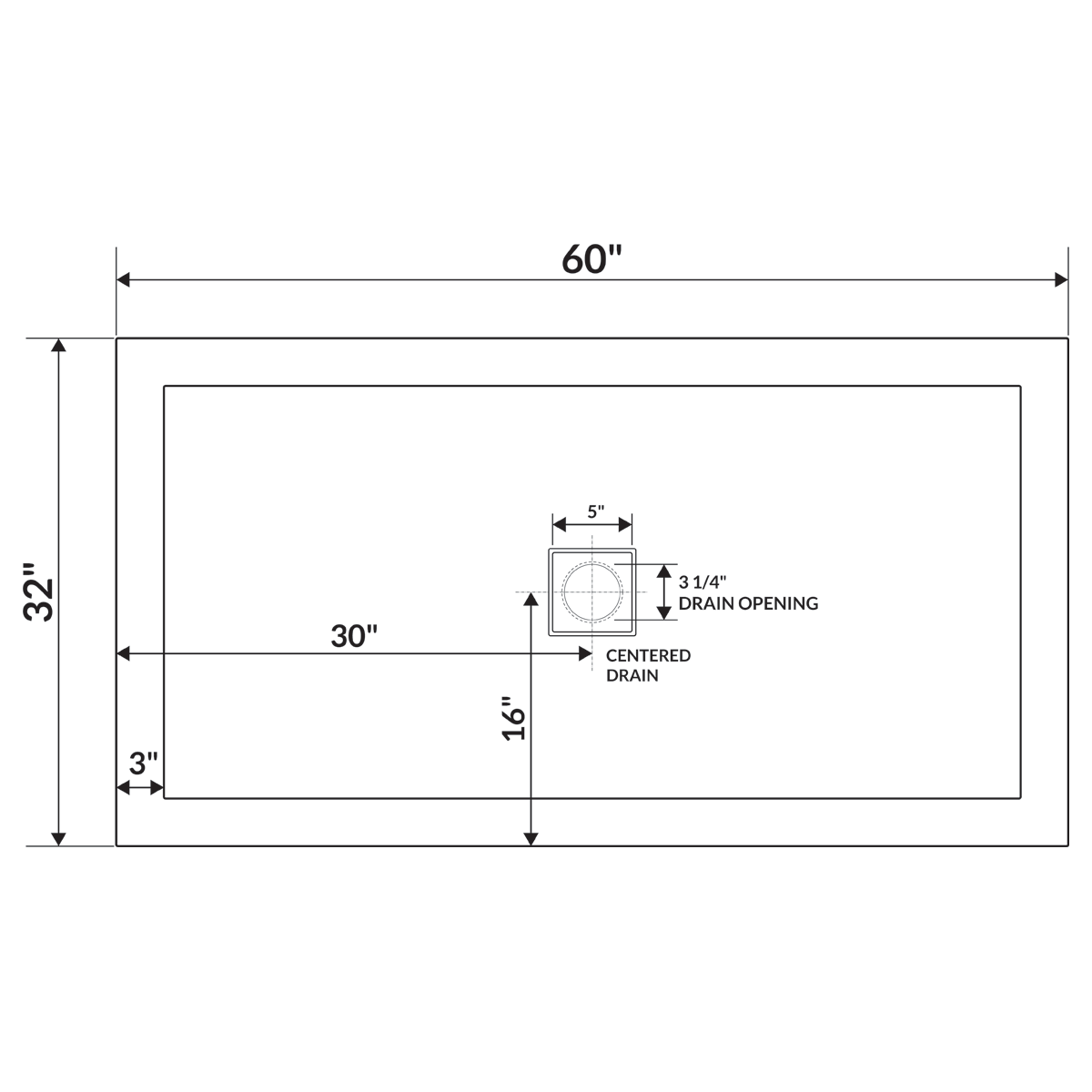60 x 32 Single Threshold Shower Pan Base V270