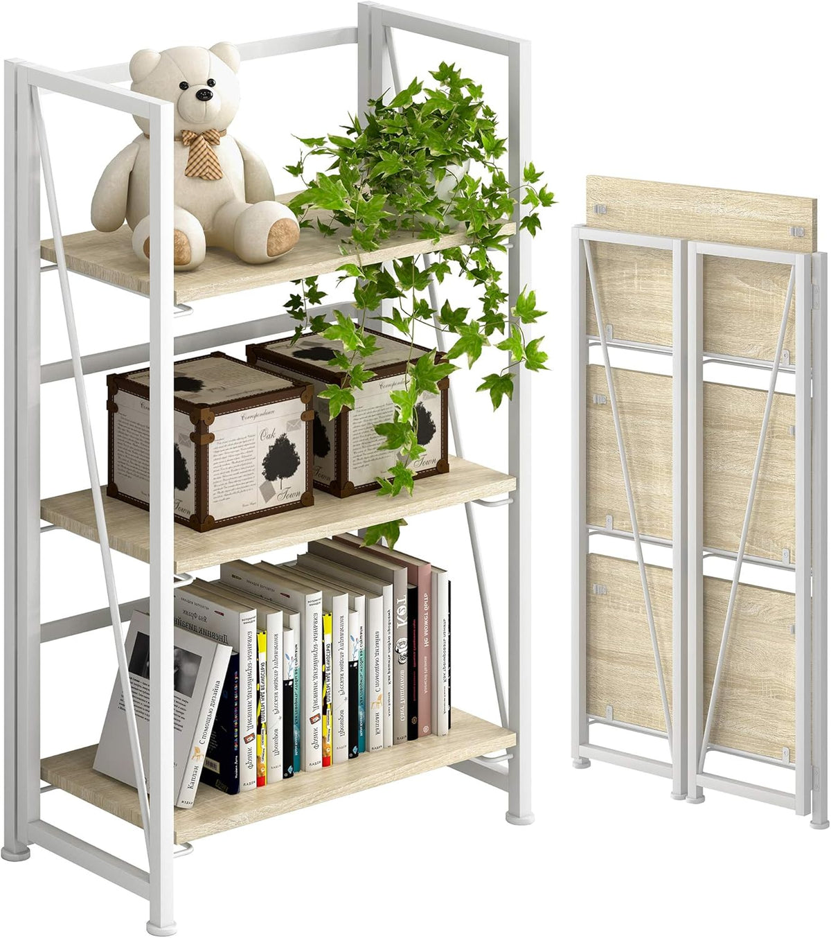 Folding Bookshelf Storage Shelves 5 Tiers with 2 Storage Drawers Brown and Black X718879