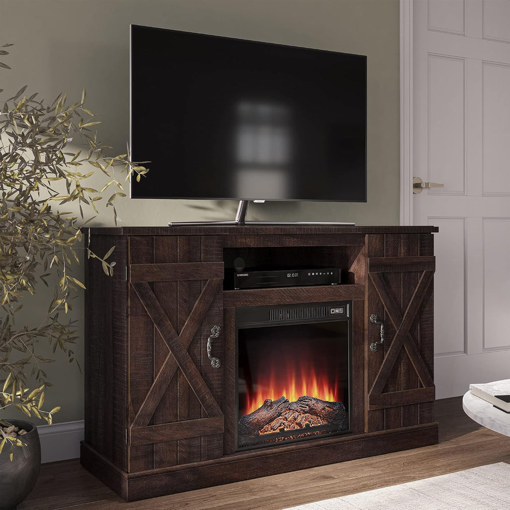 Rustic Wood TV Stand & Media Console Table with Storage Shelves & Cabinets I621386