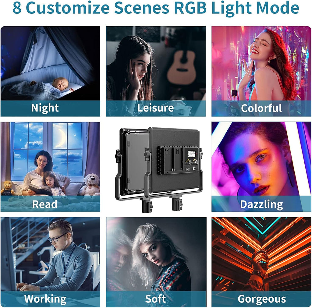 RGB LED Video Lighting Kit, 2 Packs Dimmable 552PCS LED Studio Lighting B900550