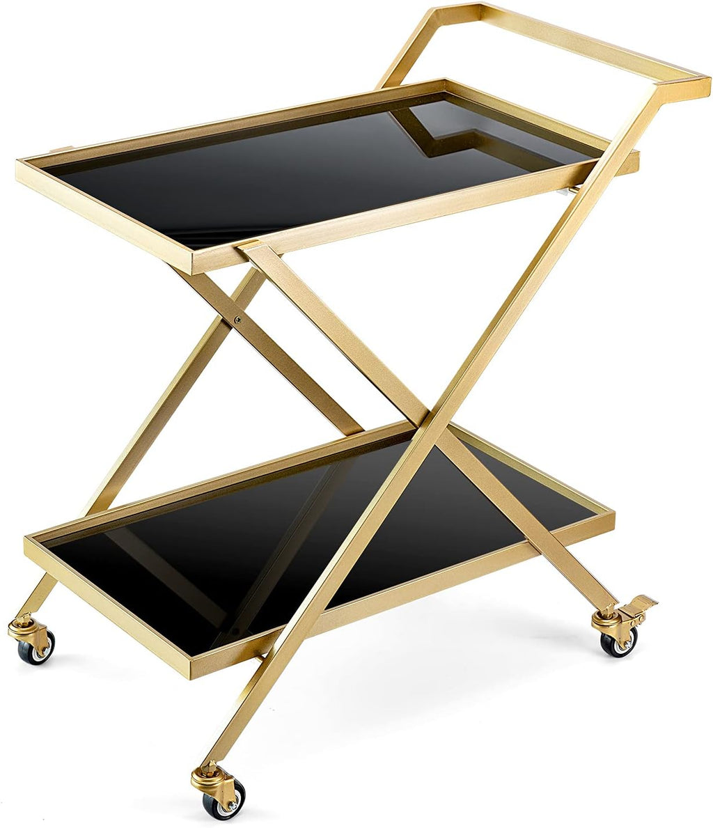 Black Gold 2-Tier Rolling Bar Cart Q48975