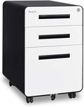 3 Drawer Mobile File Cabinet with Lock, Metal, Black&White D233472