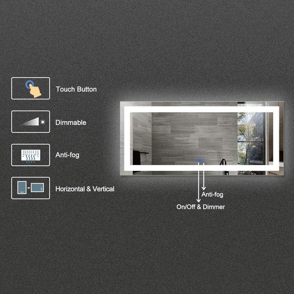 Horizontal Dimmable LED Bathroom Mirror with Anti-Fog and Bluetooth B804