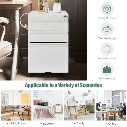3-Drawer Mobile File Cabinet with Lock M203