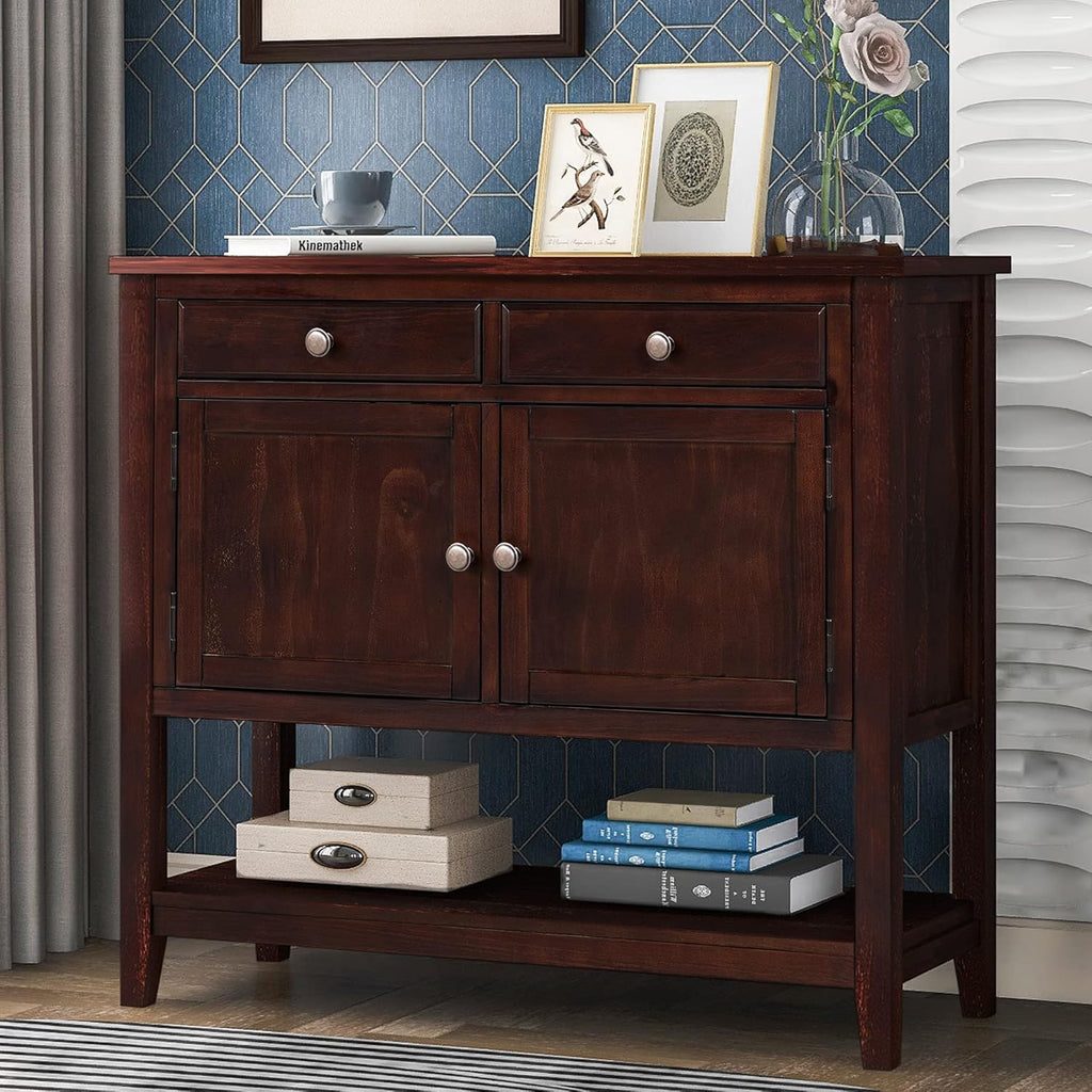 Espresso Wood Buffet Sideboard Storage Cabinet with Drawers S892