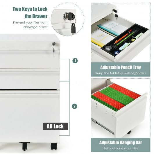 3-Drawer Mobile File Cabinet with Lock M203