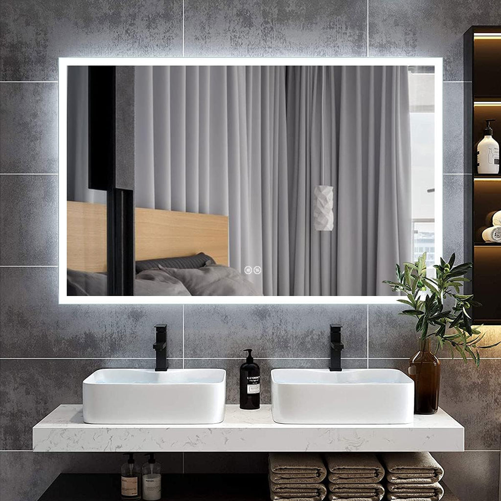 Horizontal Dimmable LED Bathroom Mirror with Anti-Fog and Bluetooth B804