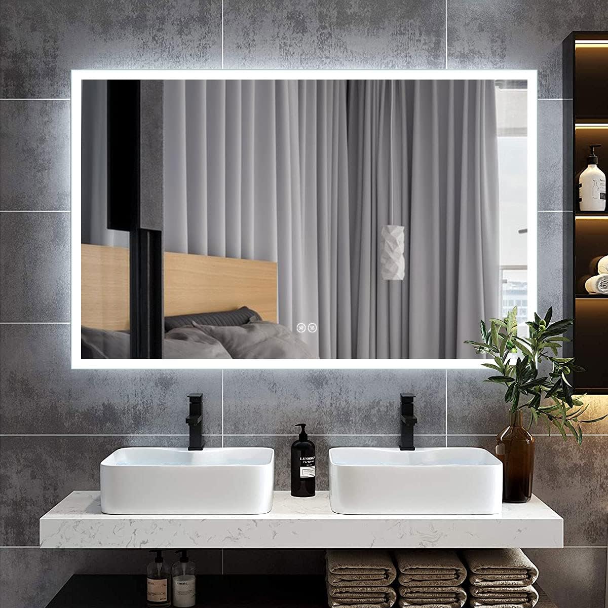 Horizontal Dimmable LED Bathroom Mirror with Anti-Fog and Bluetooth B804