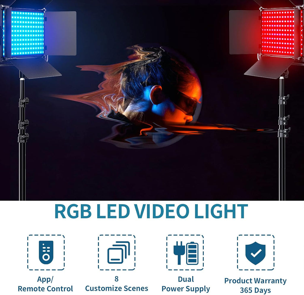 RGB LED Video Lighting Kit, 2 Packs Dimmable 552PCS LED Studio Lighting B900550