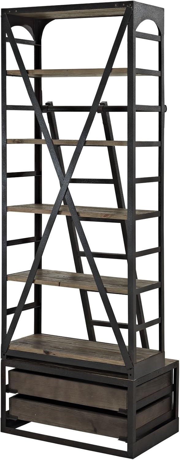 Brown Wood and Cast Iron Bookshelf U7539
