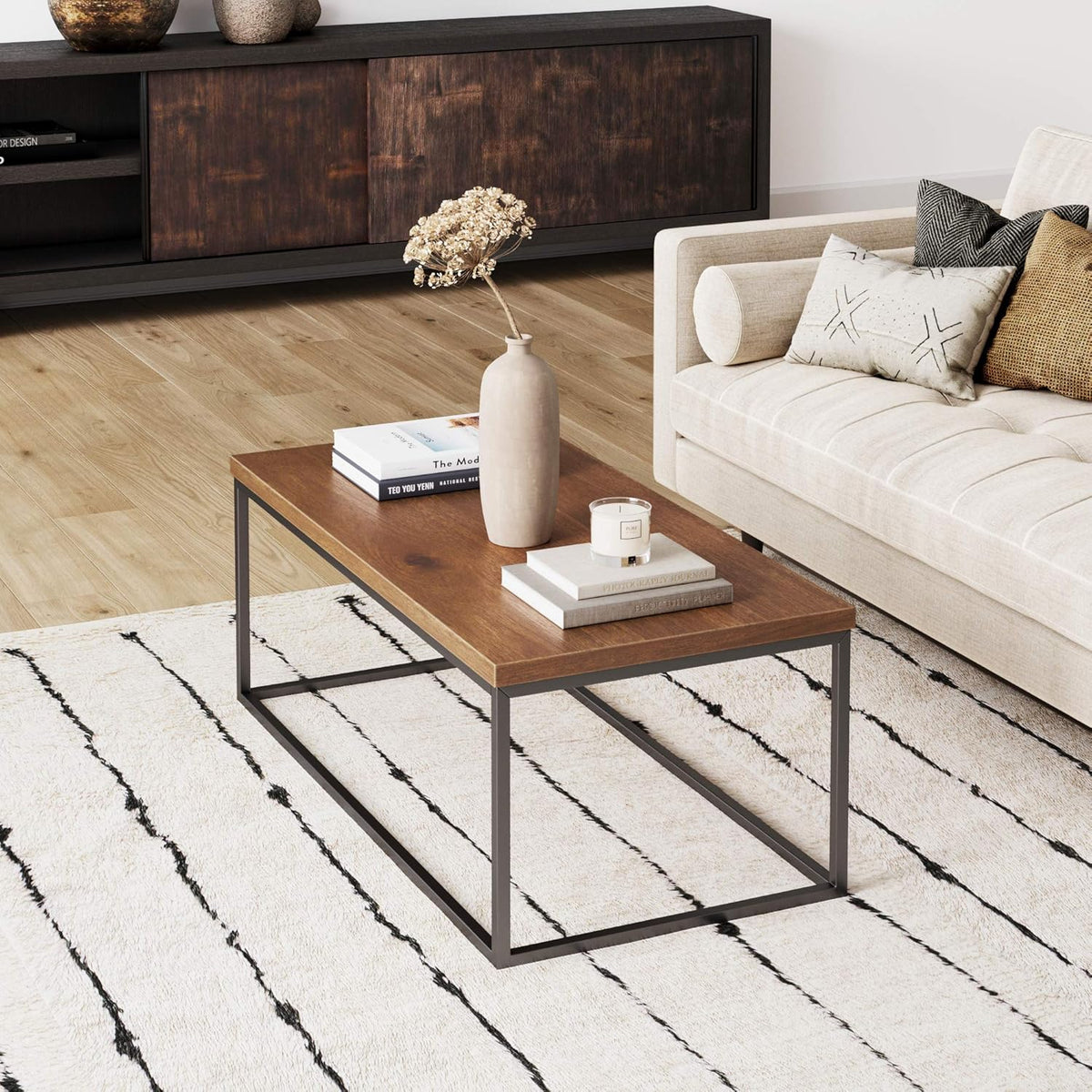 Walnut Acacia Veneer Metal Coffee Table J1293