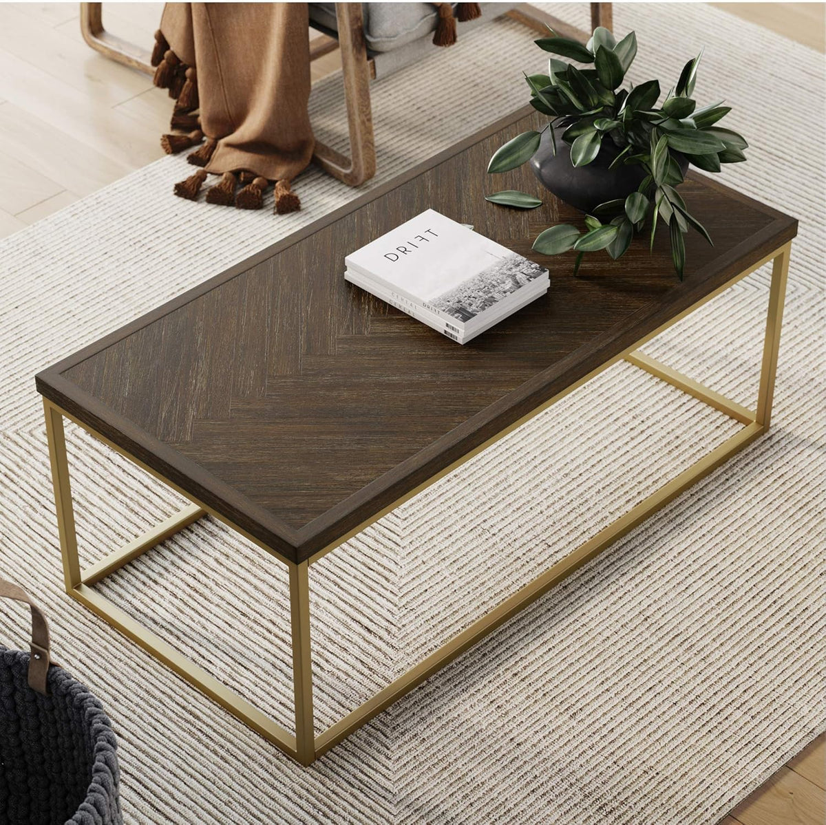 Walnut Acacia Veneer Metal Coffee Table J1293