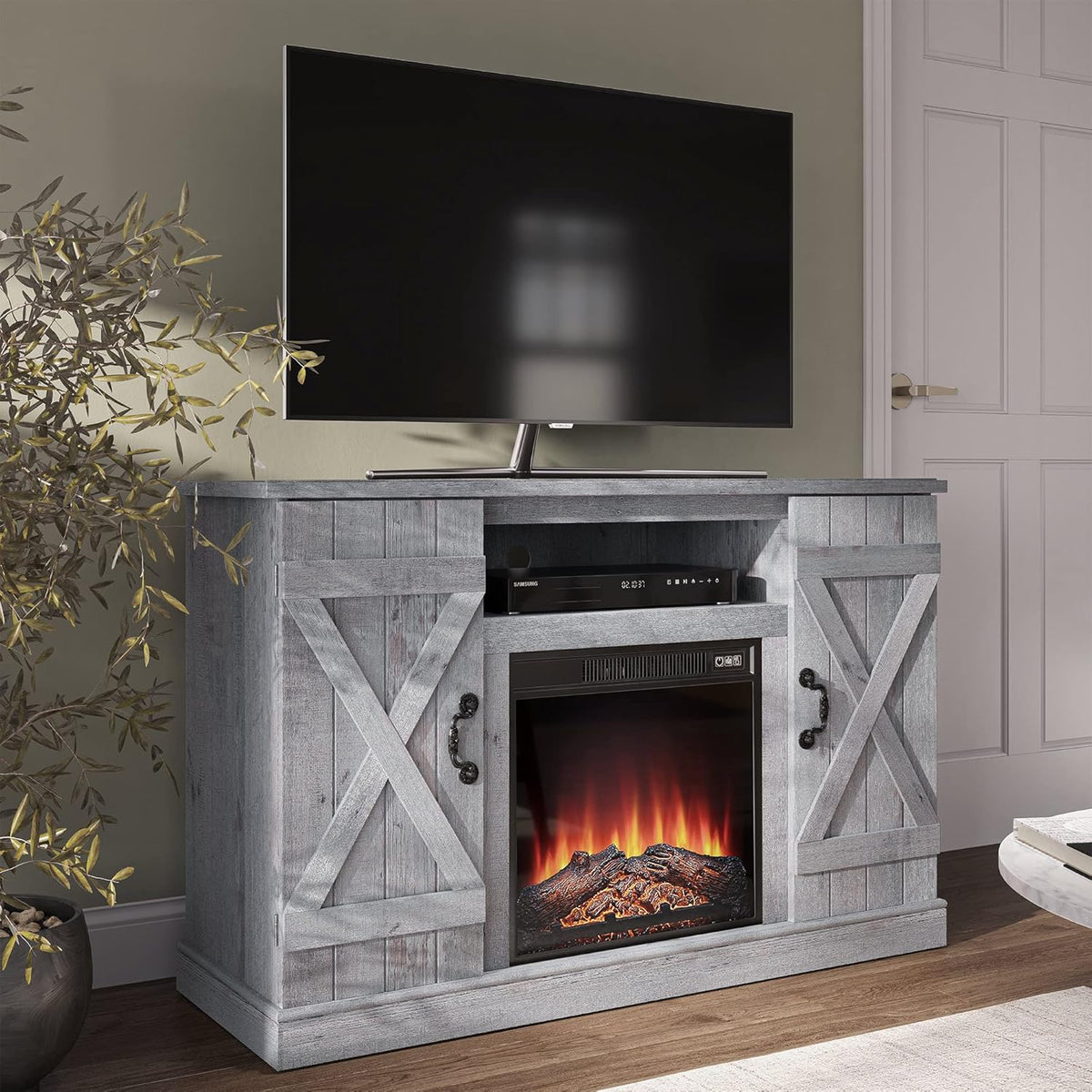 Rustic Wood TV Stand & Media Console Table with Storage Shelves & Cabinets I621386
