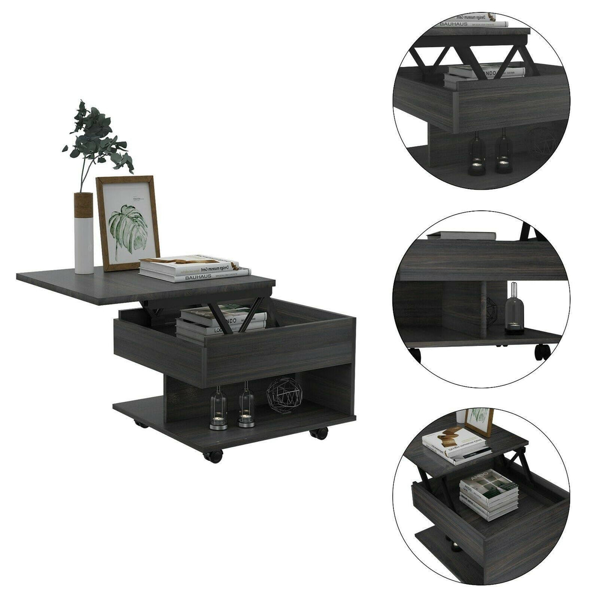 Lift Top Coffee Table with Casters in Espresso Y500