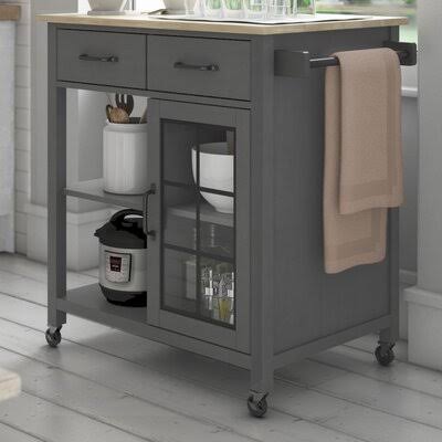 Rolling Kitchen Cart with Solid Wood Top Gray N58600