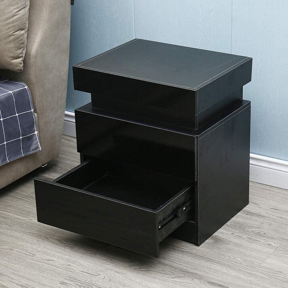 Black 2 Drawer High Gloss Nightstand K234346