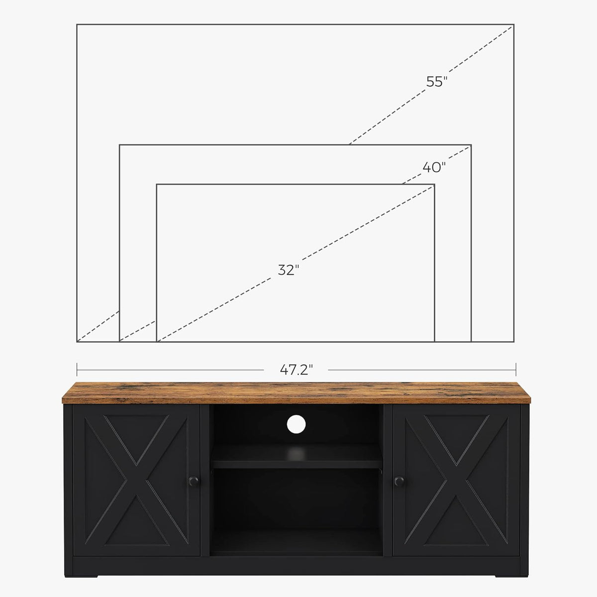 55 Inches TV Stand with Open Shelves and 2 Cabinets R575
