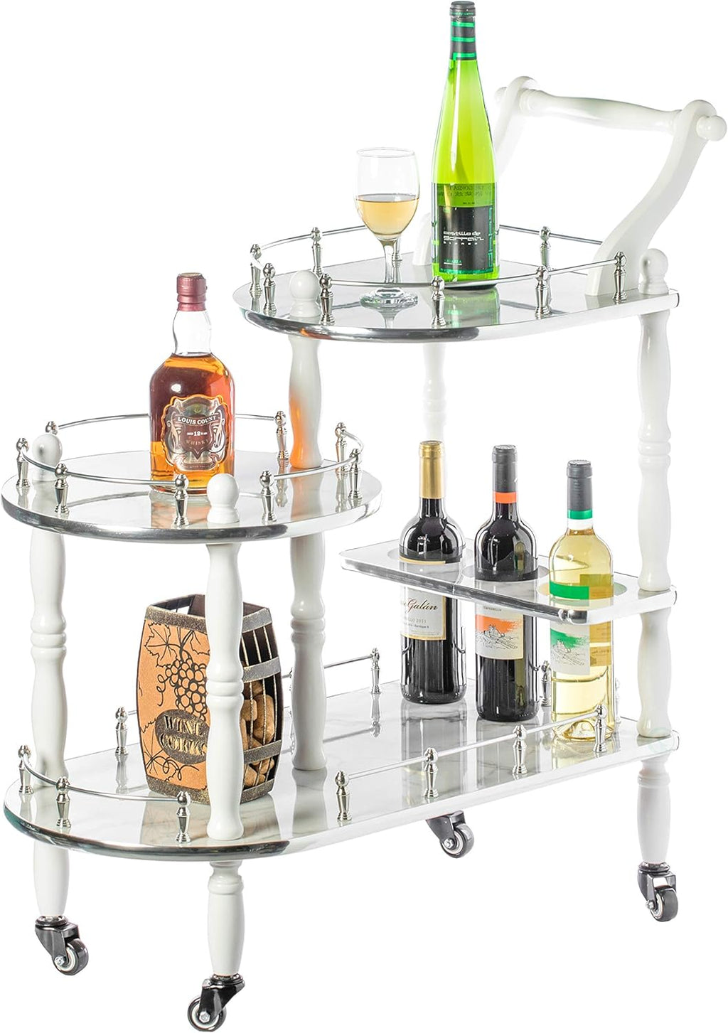 Wood 3 Tier Serving Bar Cart with Rolling Wheels L859074