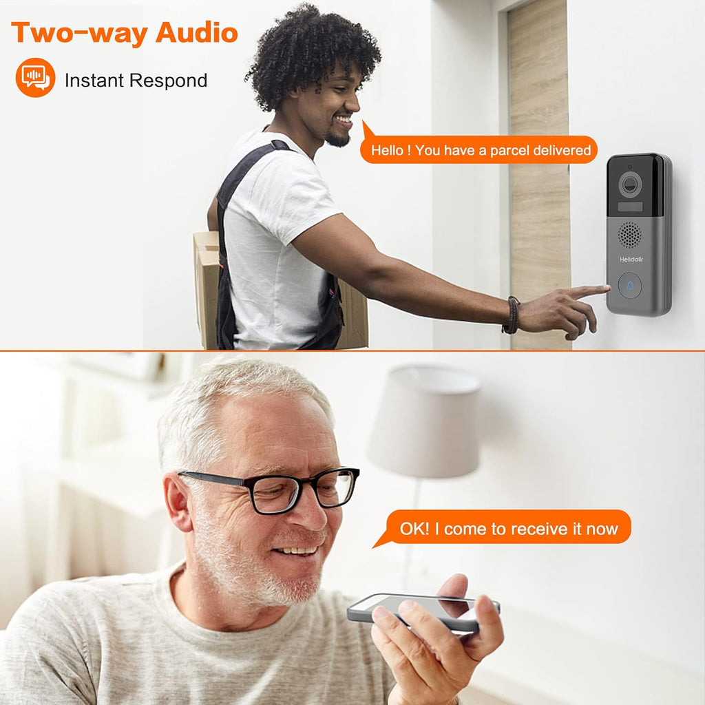 2K Wireless Video Doorbell Camera with 2-Way Audio Motion Detection Night Vision V2383