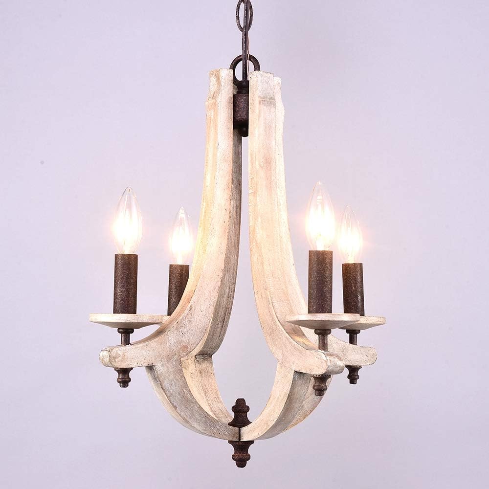 Wooden Iron Chandelier 4 Candle Holder Z736384