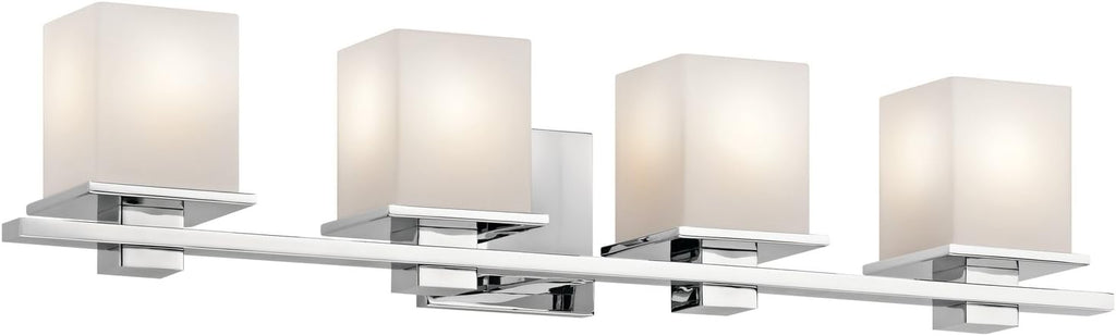 5 Light Chrome Vanity Light with Satin Etched Cased Opal Glass M27821