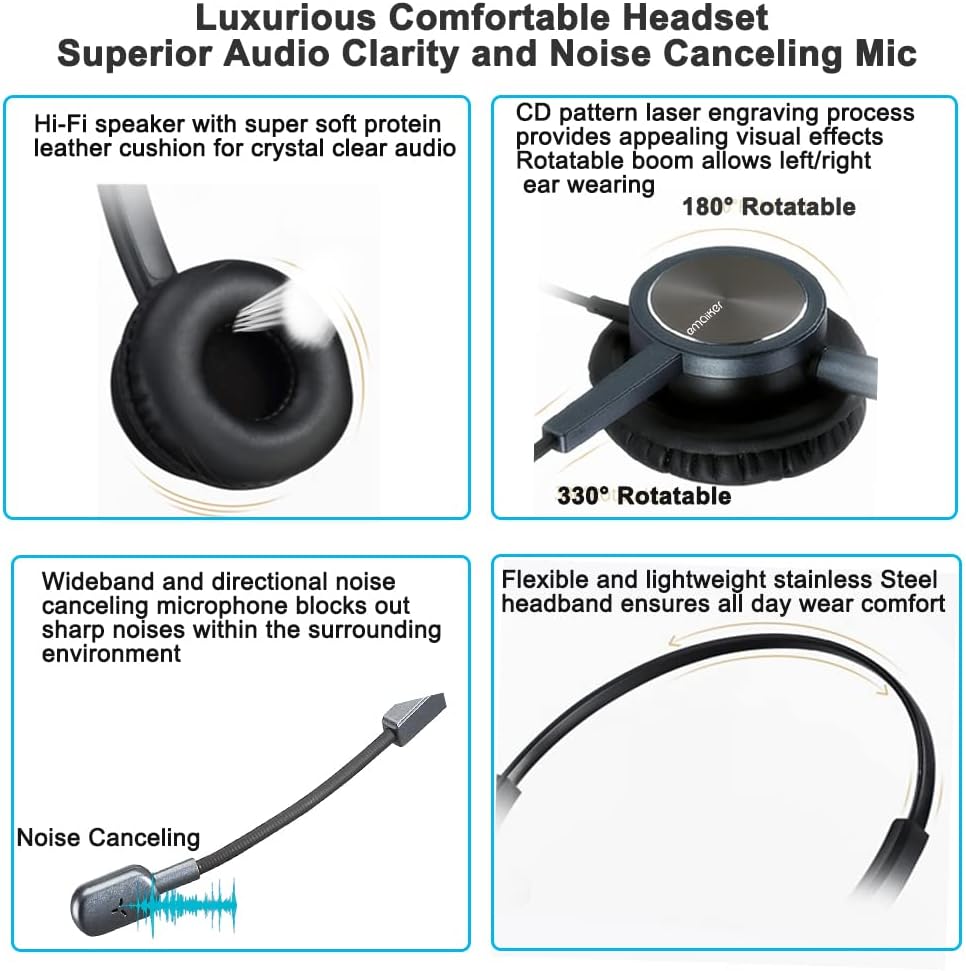 Office Deskphone Landline Telephone Headset with Microphone H85009