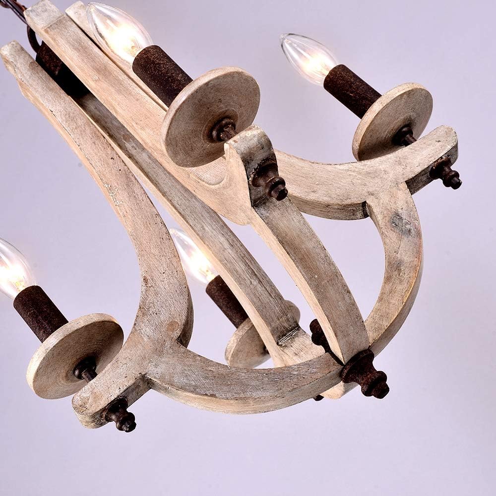 Wooden Iron Chandelier 4 Candle Holder Z736384