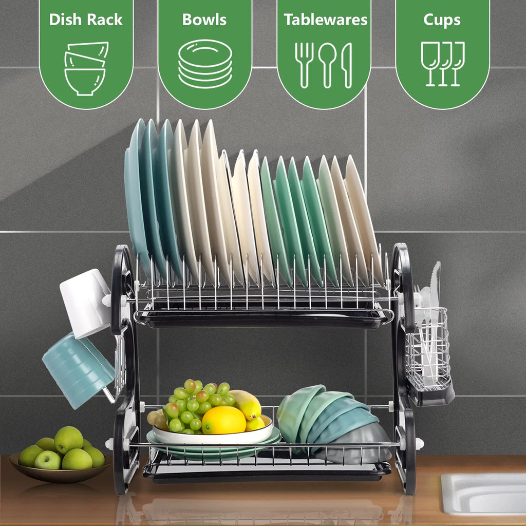 Black 2-Tier Plastic Dish Drainer E397681