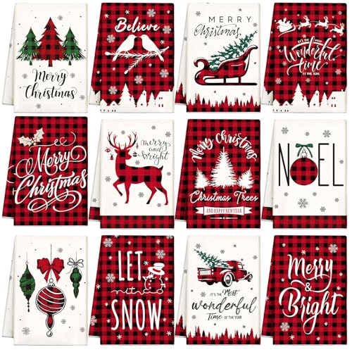 12 Pcs Christmas Kitchen Towels and Dishcloths 14.2 x 21.3 Inch N744