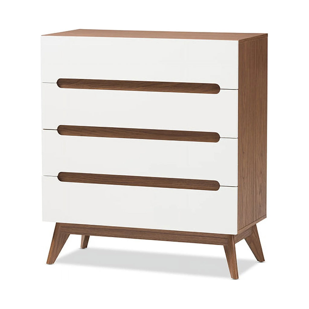 White and Walnut Wood 4-Drawer Storage Chest D3415