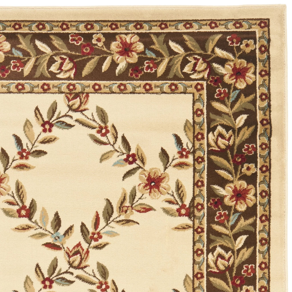 Ivory Brown Floral Border Area Rug 8'9" x 12' Z2136
