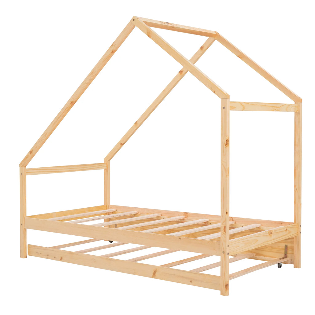 Twin Size Wooden House Bed with Trundle F607