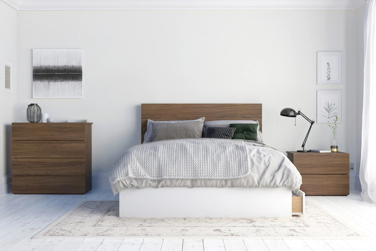4 Piece Full Size Bedroom Set Walnut and White B235