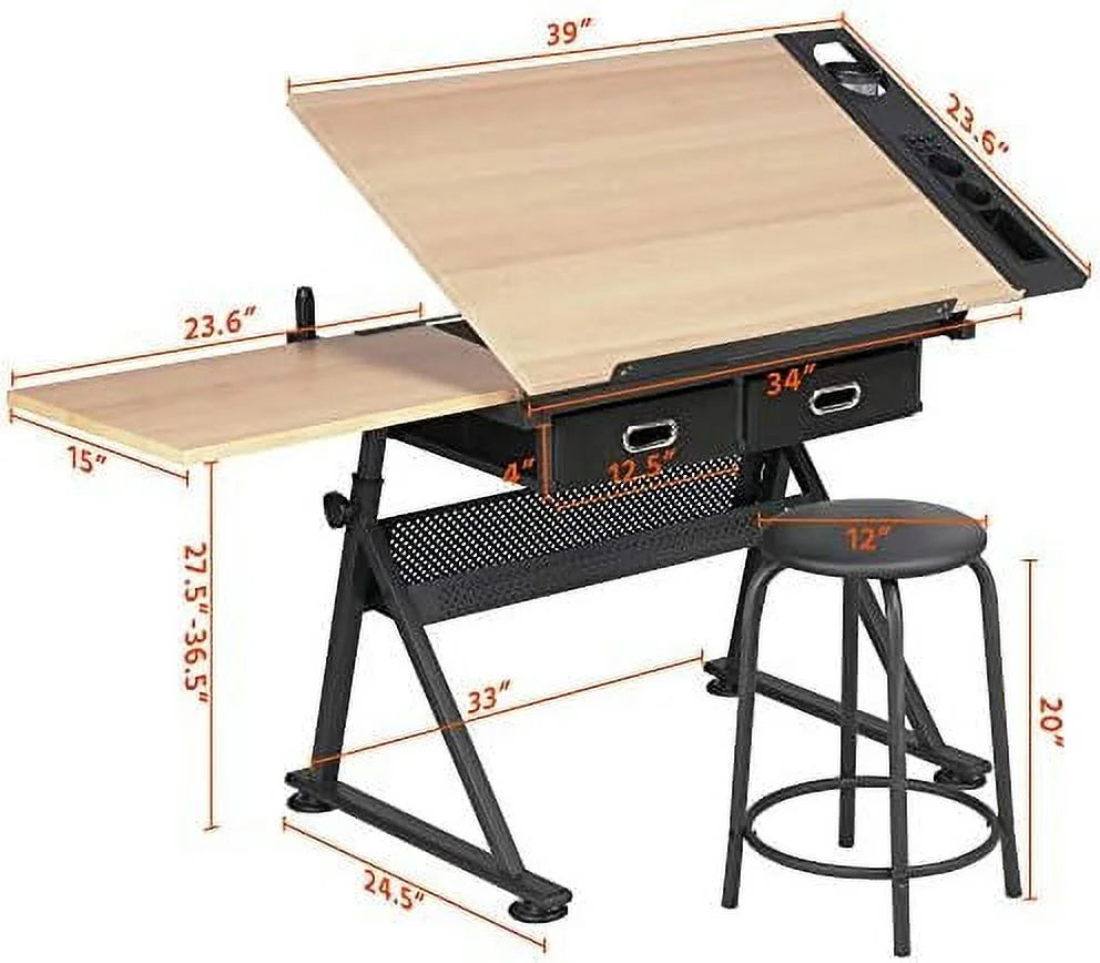 Height Adjustable Drafting Table with Stool P1643