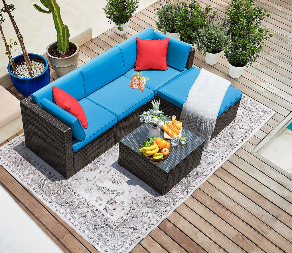5 Pieces PE Rattan Wicker Patio Sectional Set with Table N20693