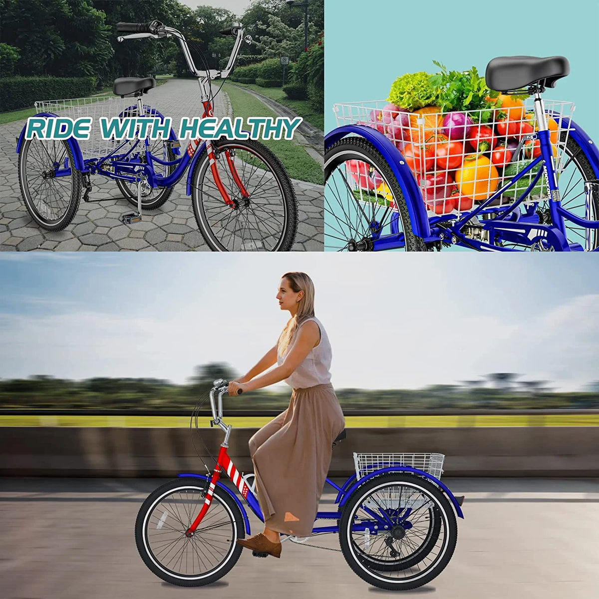 20/24/26 inch Adult Tricycle 3 Wheel Bike with Cargo Basket B157
