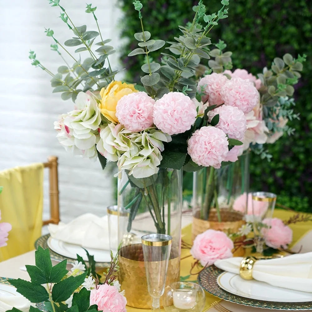 Set of 3 Glass Cylinder Vases with Gold Honeycomb Base W42653