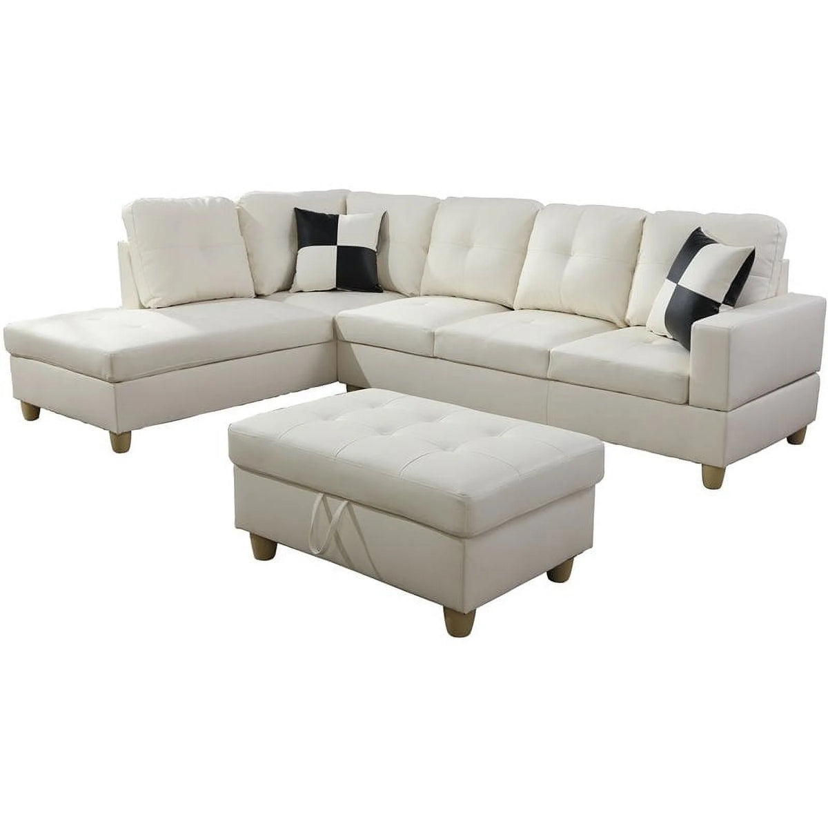 Off White Left-Facing Sectional & Ottoman M54265