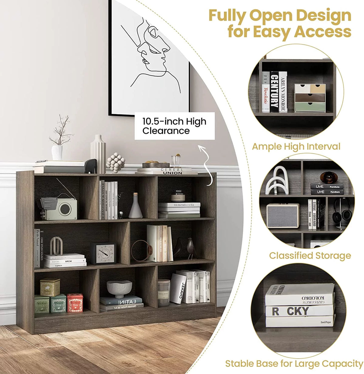 3 Tier 8 Cube Wood Storage Bookcase F3939