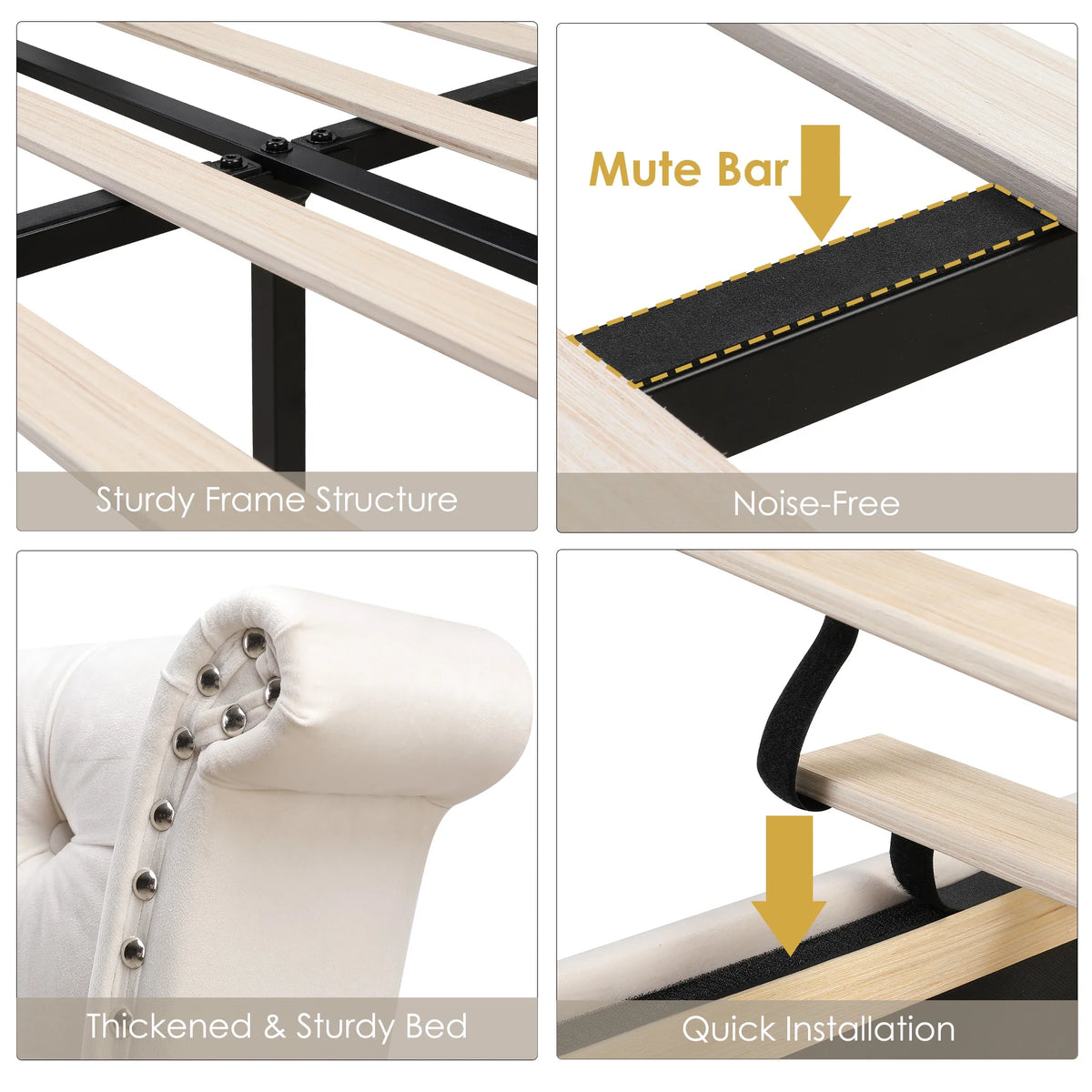 Queen Size White Velvet Upholstered Platform Bed O717