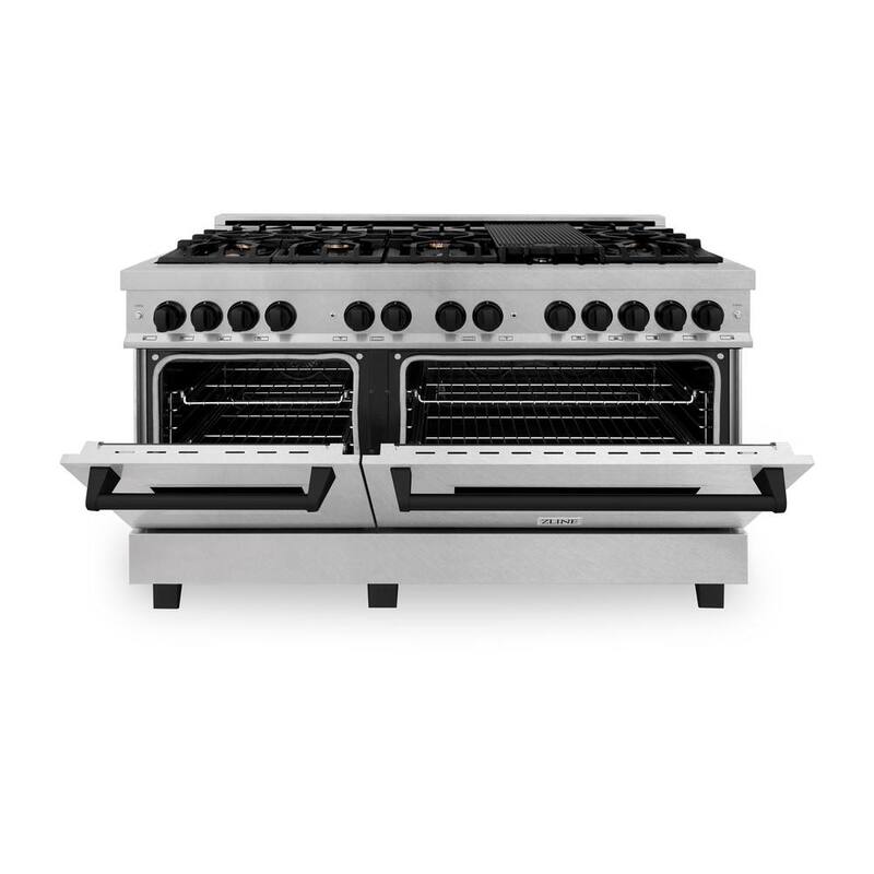 60 in. 9 Burner Double Oven Dual Fuel Range in Stainless Steel and Matte Black M645